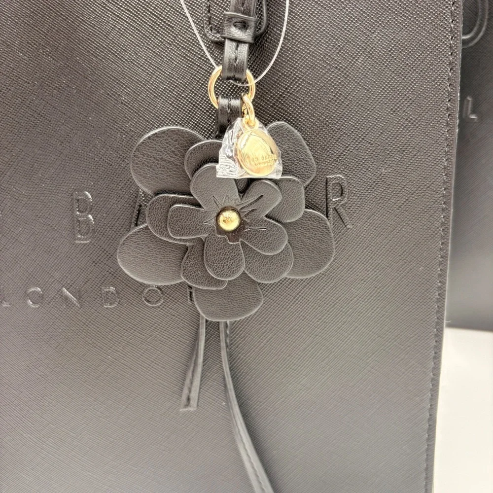 Ted Baker London Black Icon Tote Bag Set‎ Large Shopper Small Tote Flower Charm